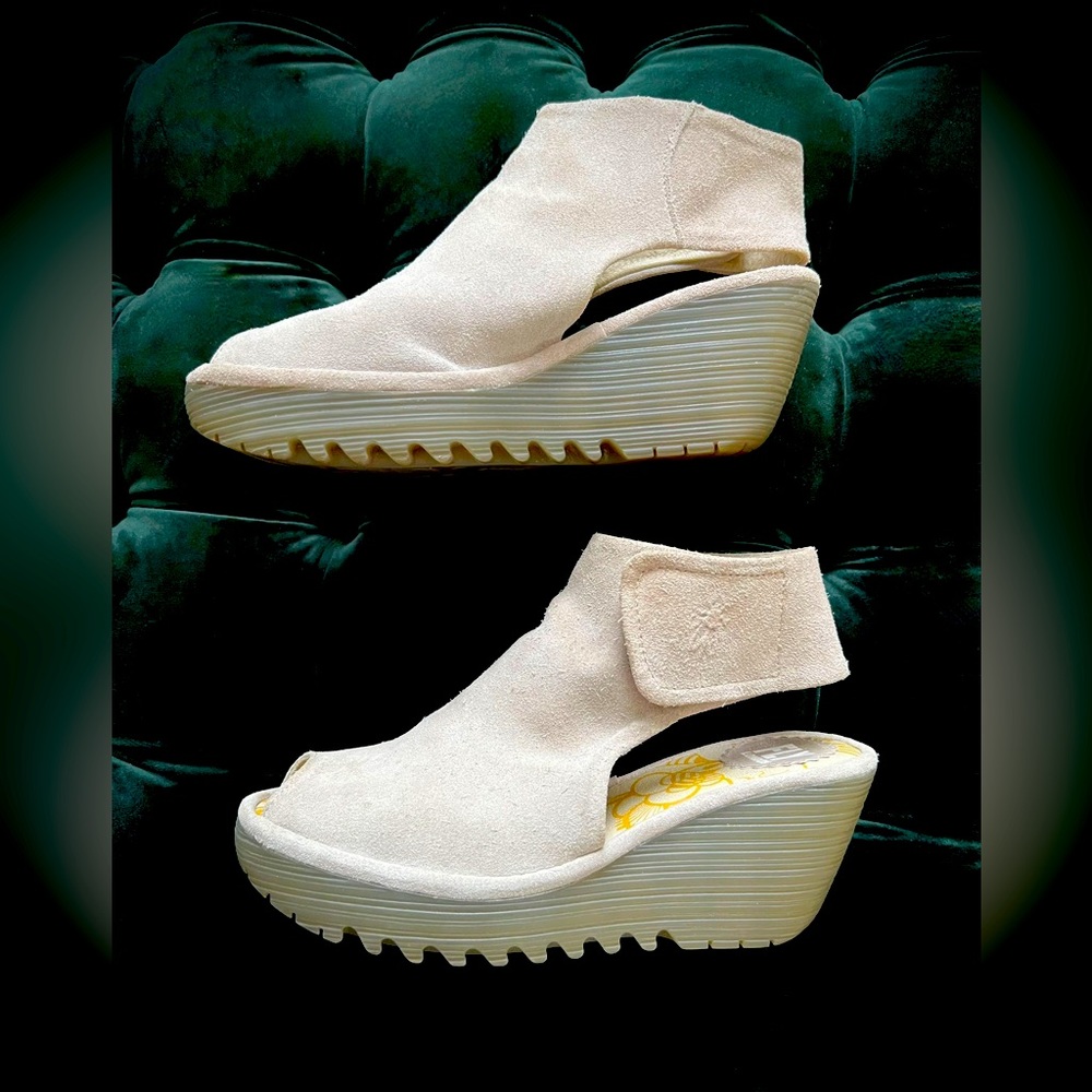 Fly London Yone Concrete Suede Wedge Sandal.